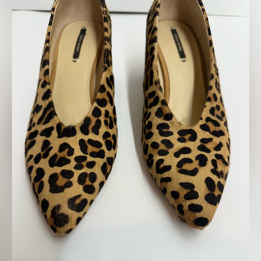 Zara Leopard Print Block Heel Pumps - Tan, Black - Picture 5 of 15